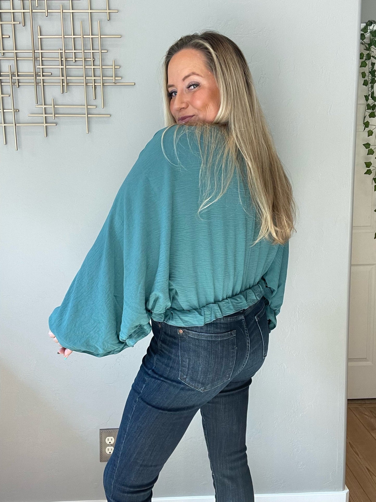 Winging It Ruffle Detail Top in Teal by RM