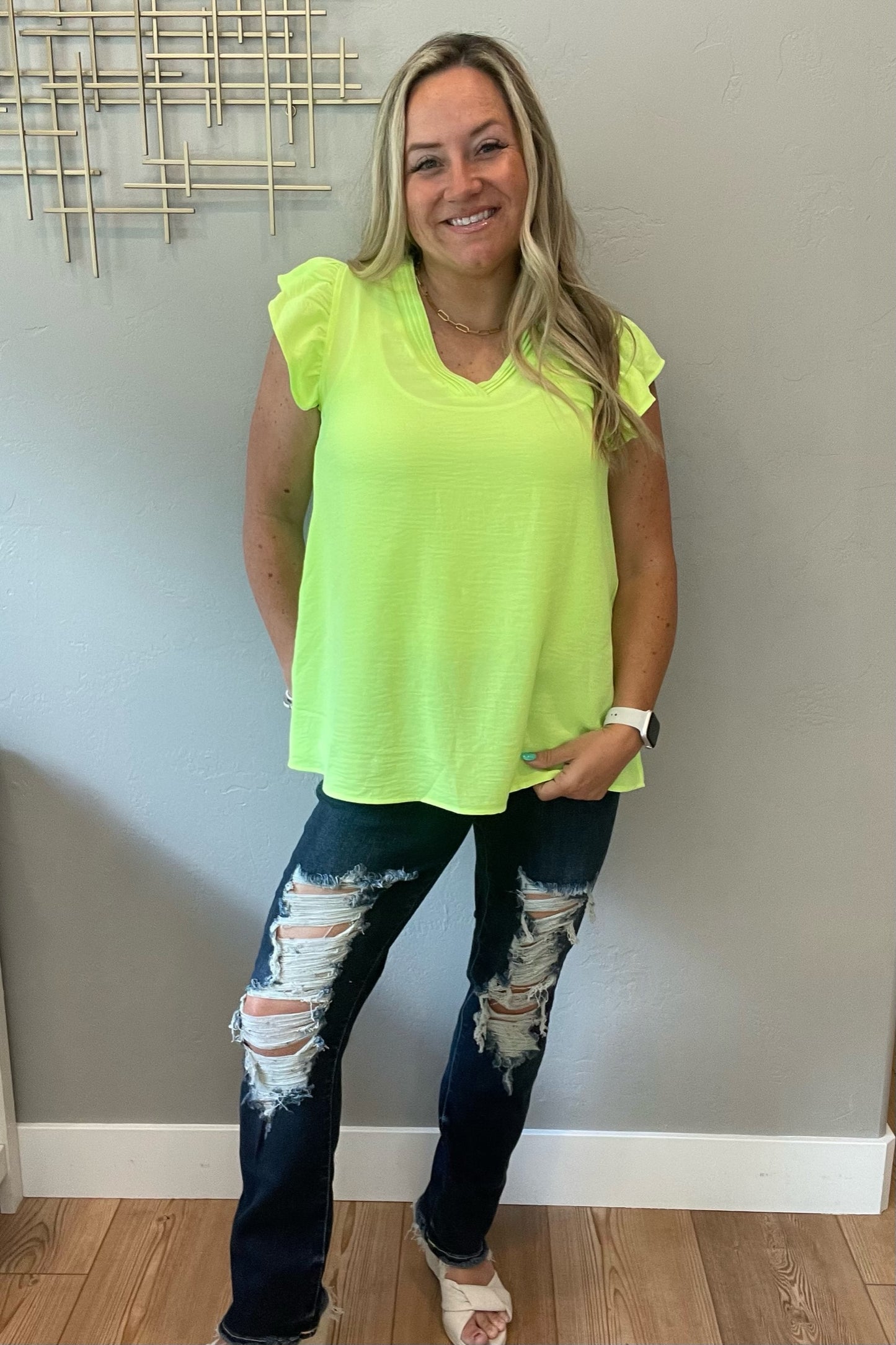 Under Neon Lights Ruffle Sleeve Top