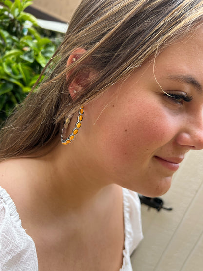 Yellow Stone Hoop Earrings