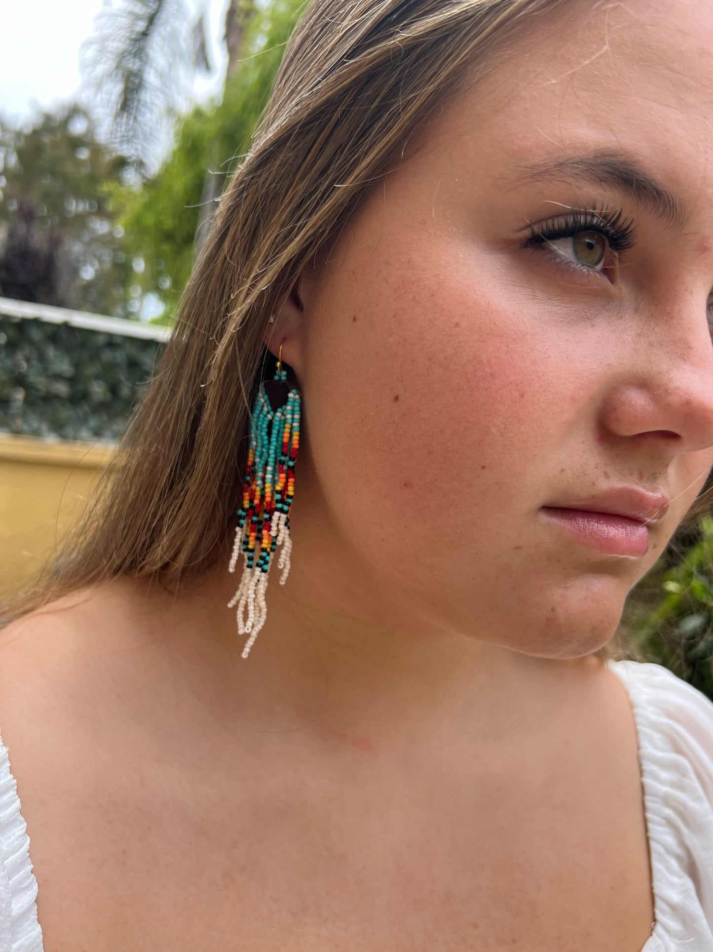 Multi-Color Aztec Seed Beaded Earrings