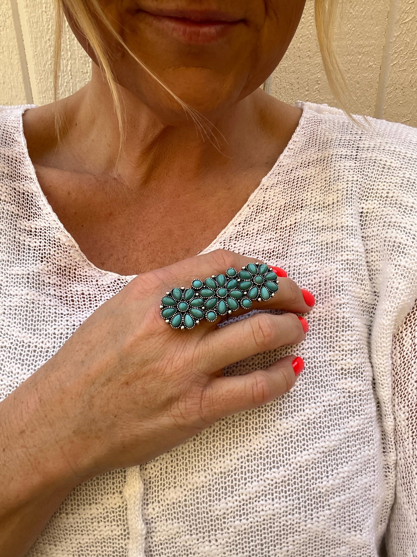 Western Cluster Cuff Turquoise Ring