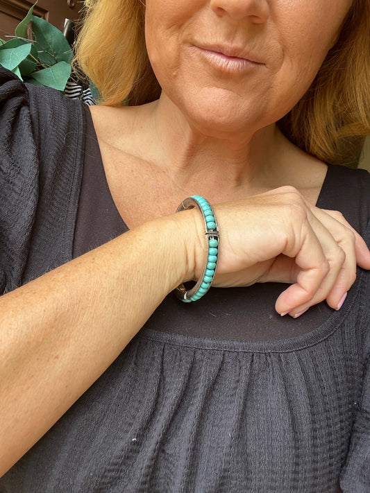 Turquoise-Bead Stretchy Stacking Bracelet