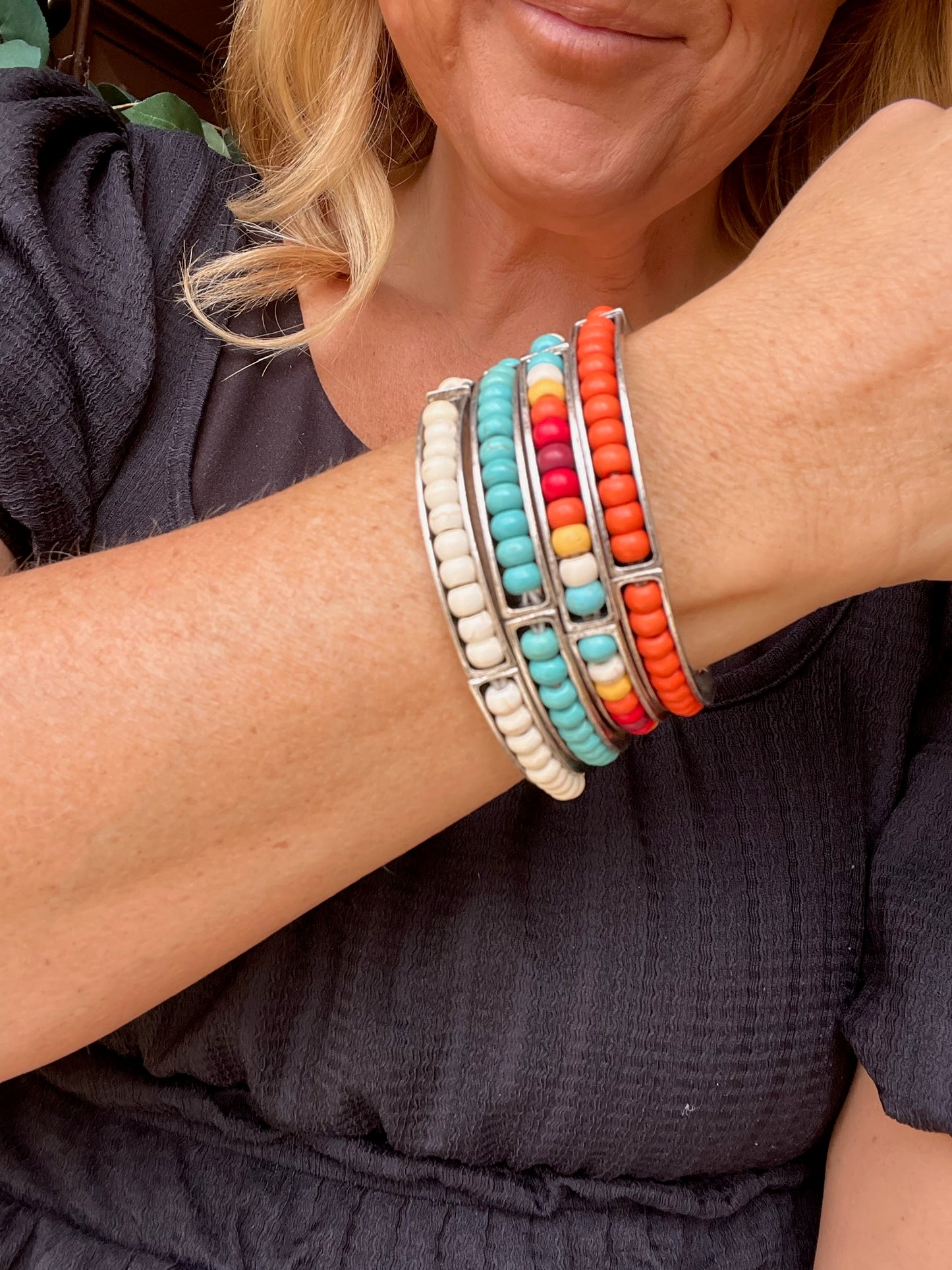 Coral-Bead Stretchy Stacking Bracelet