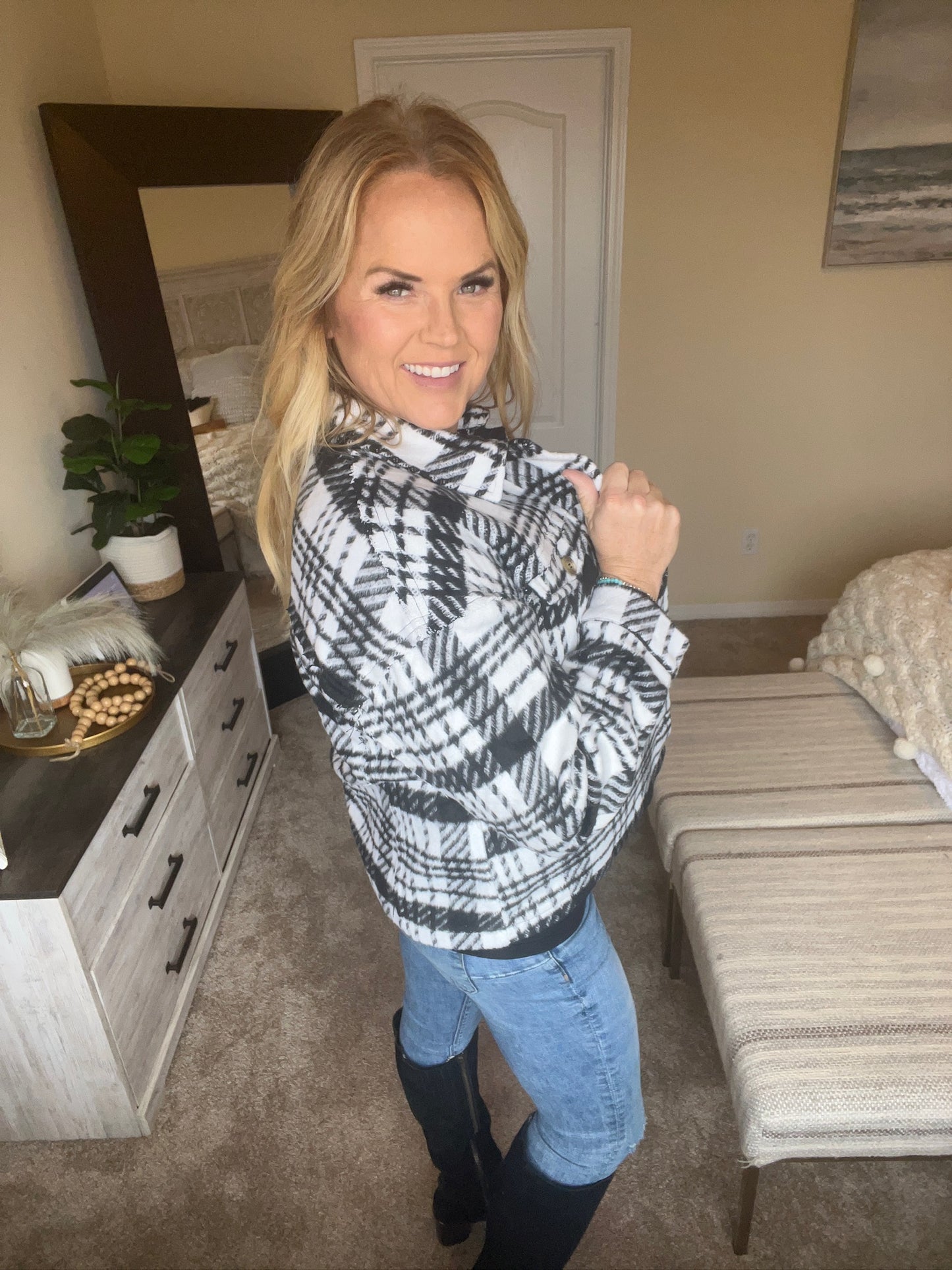 Kate Plaid Jacket in Black & White