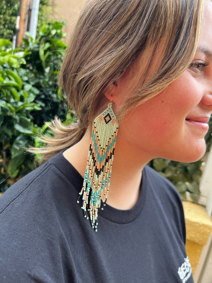 Extra Long Aztec Seed Beaded Earrings