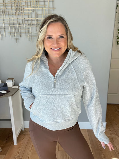 Half Zip Cropped Hoodie in Heather Grey