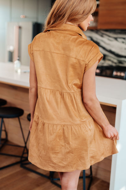 Don't Hang Up Faux Suede Shirt Dress by RM