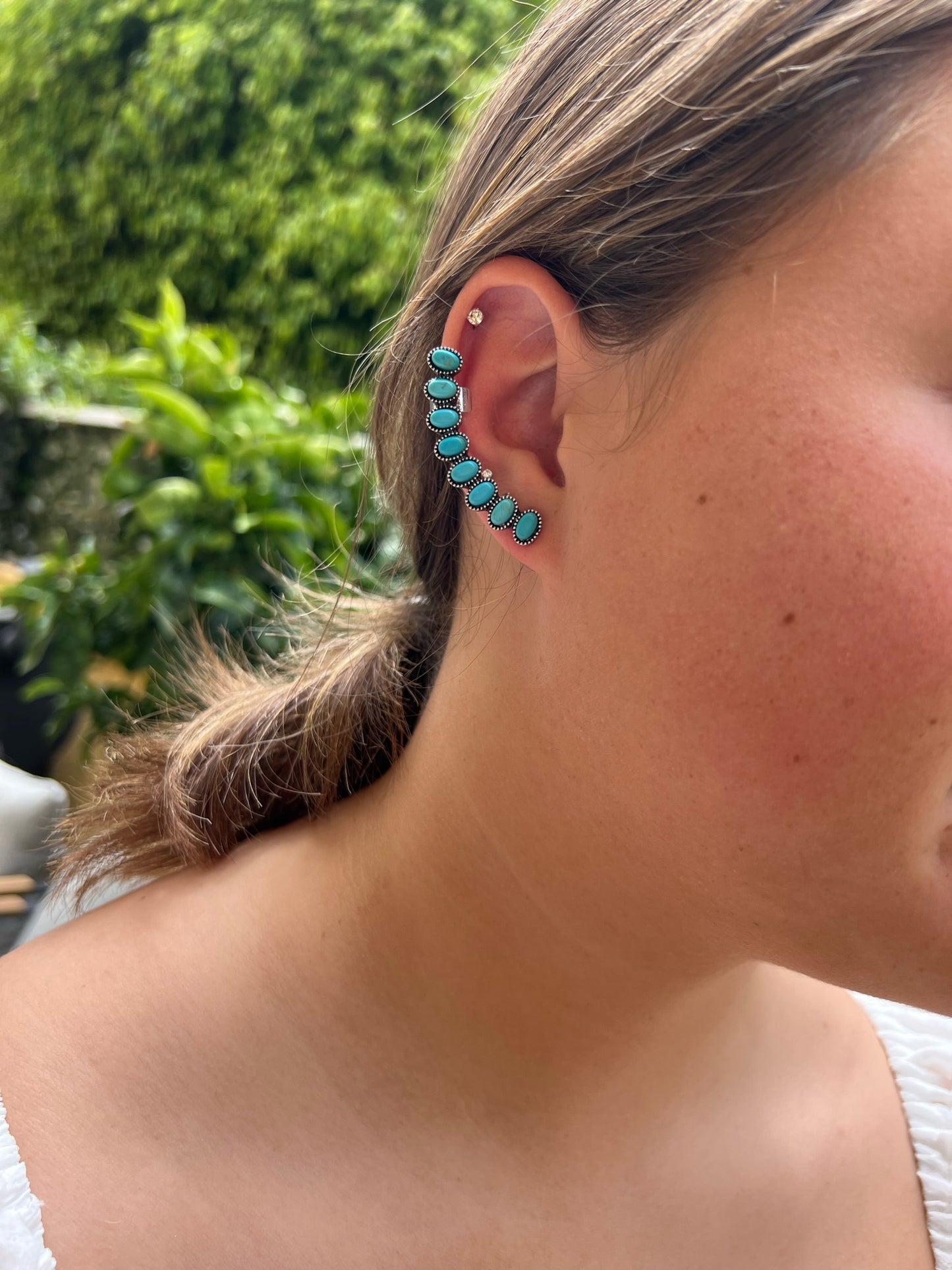 Turquoise Ear Cuff Stone Earrings