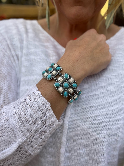 Turquoise Beaded Square Stretch Bracelet