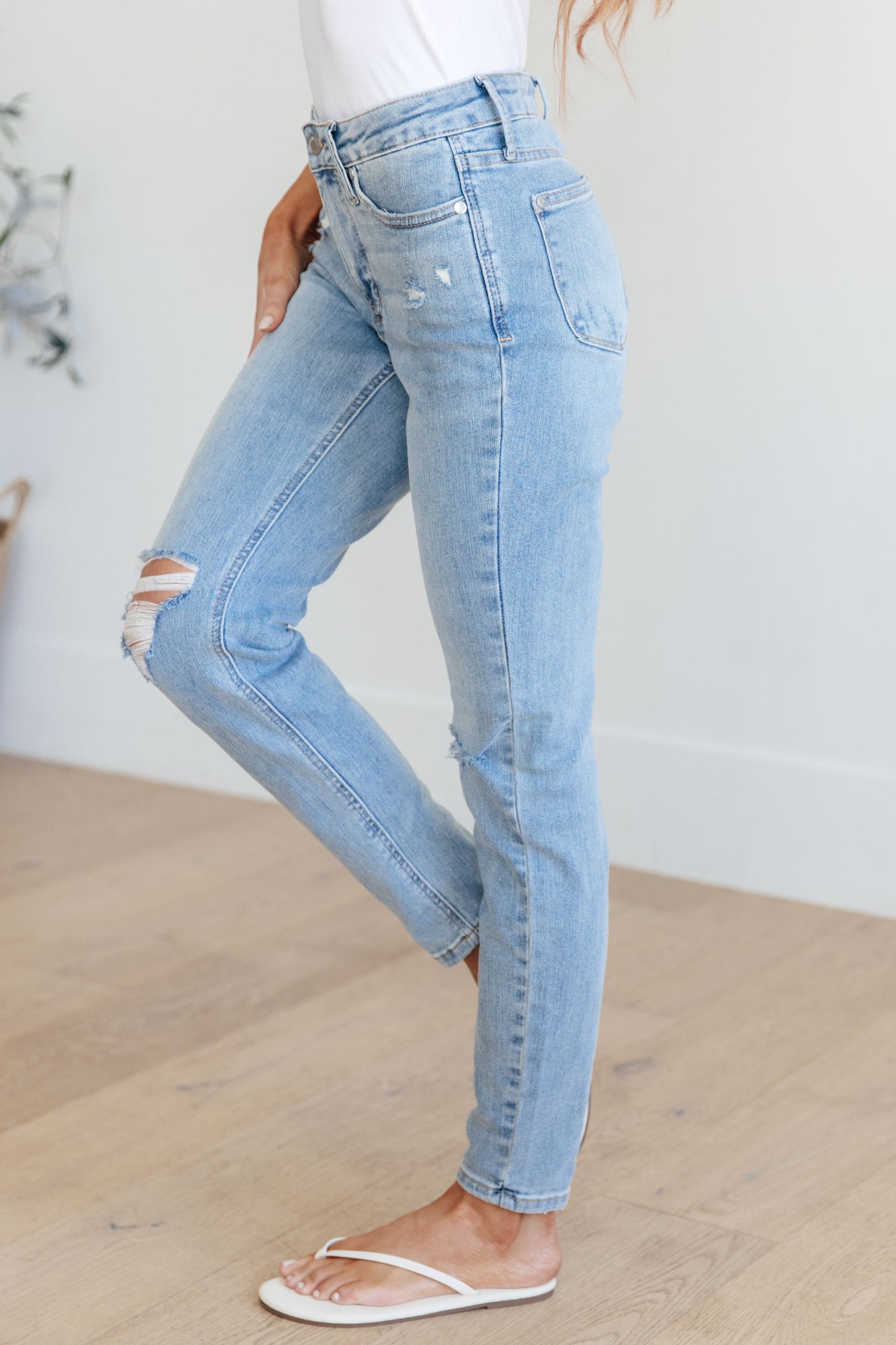 Eloise Mid Rise Control Top Distressed Skinny Jeans by RM