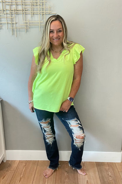 Under Neon Lights Ruffle Sleeve Top