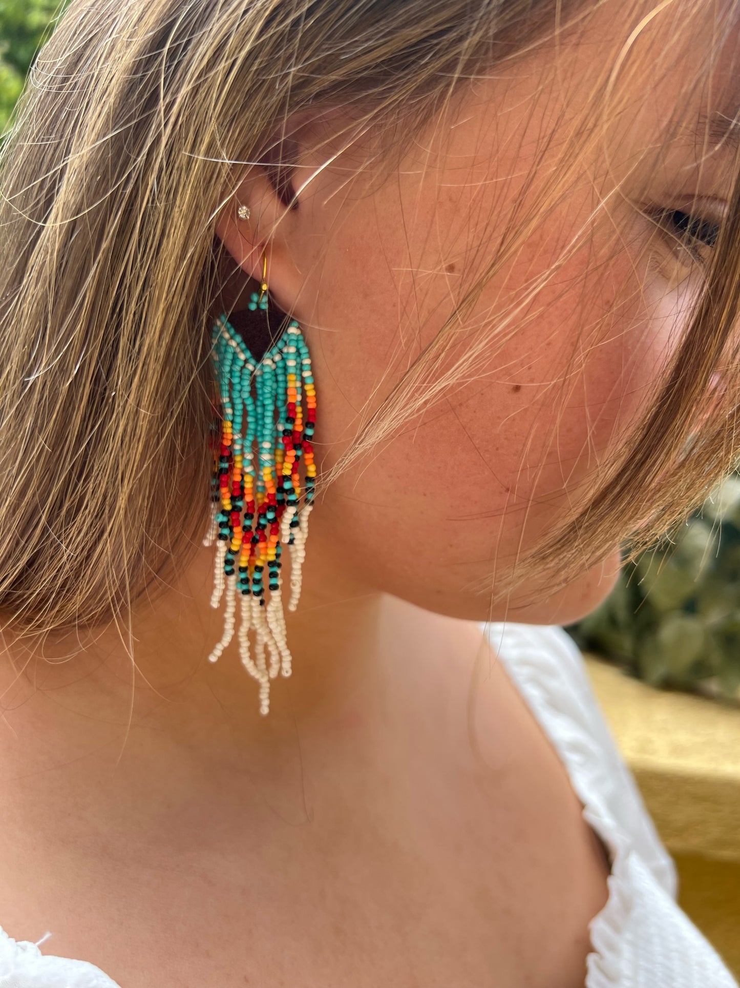 Multi-Color Aztec Seed Beaded Earrings