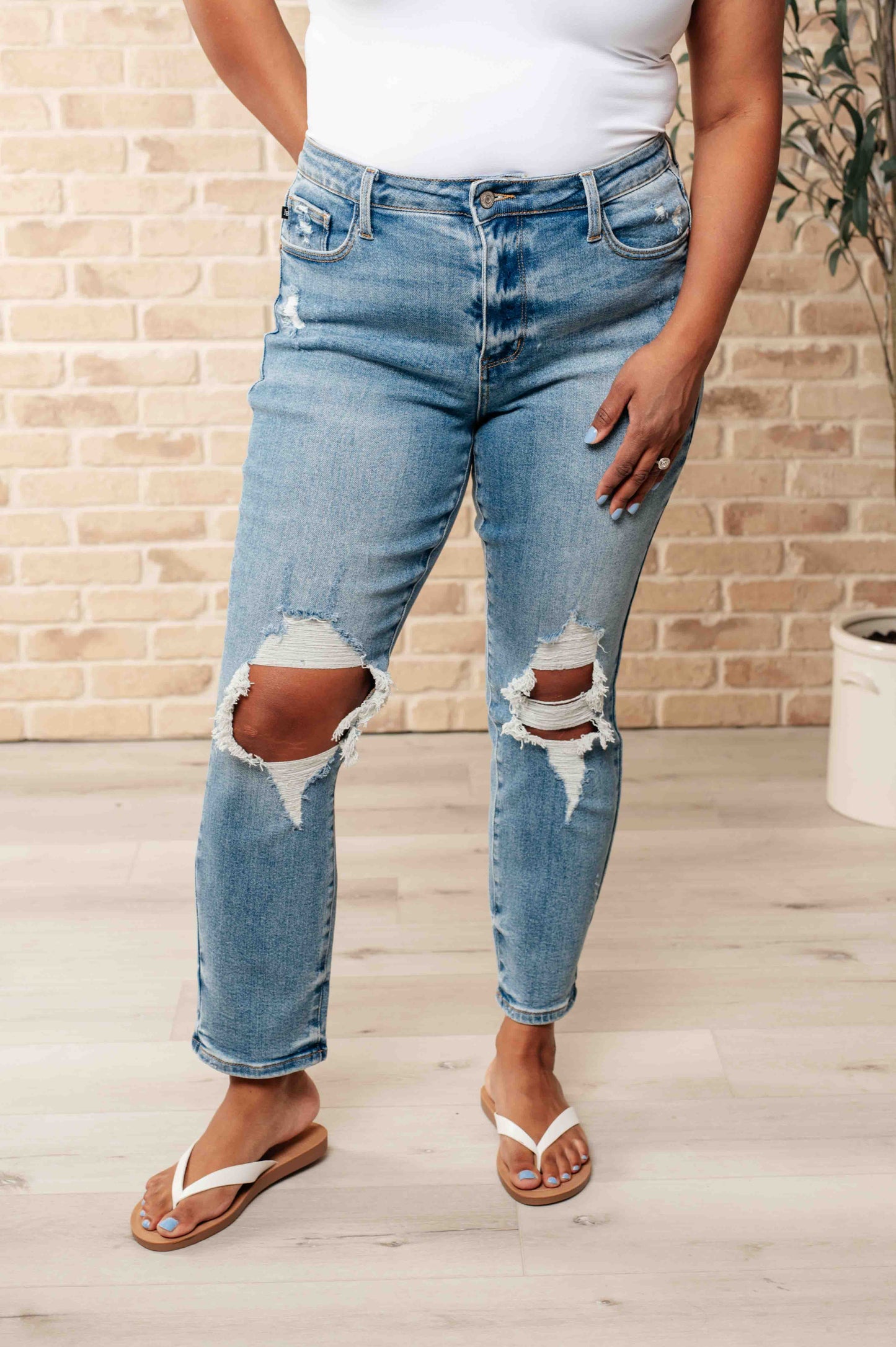 Frankie High Waist Distressed Boyfriend Jeans by RM