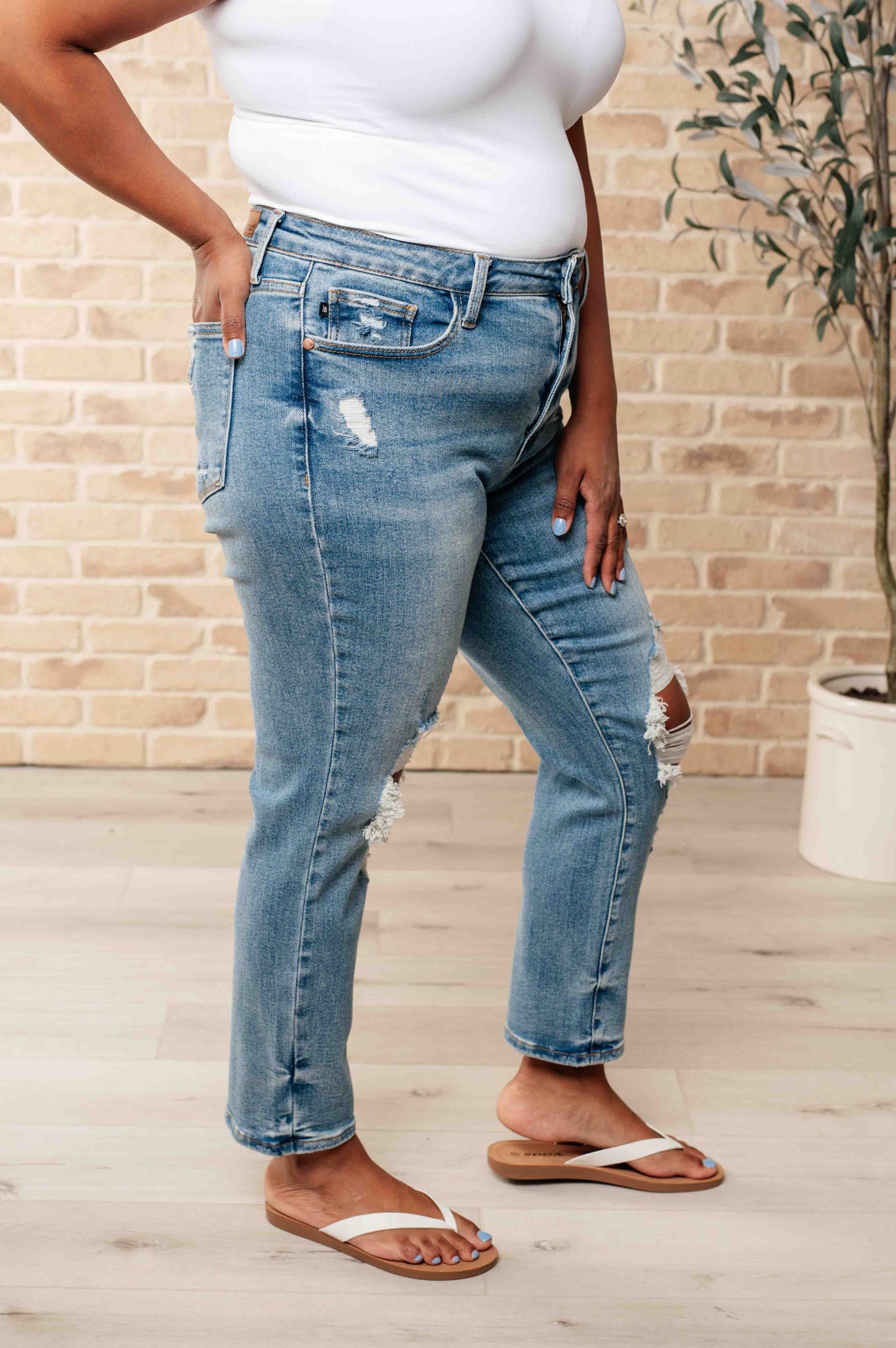 Frankie High Waist Distressed Boyfriend Jeans by RM