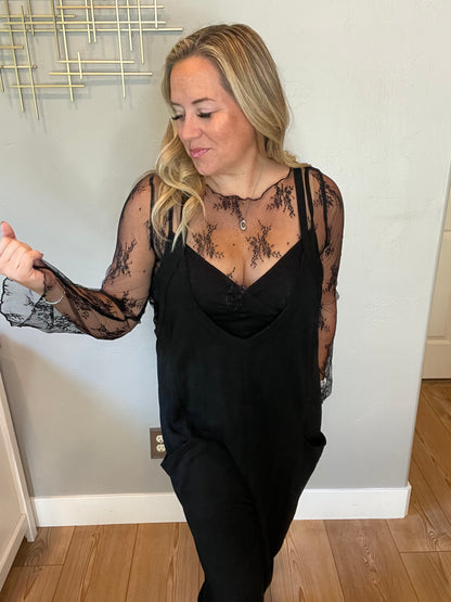 Never Sorry Lace Layering Top in Black