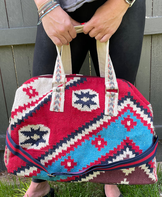 Red with Multicolored Aztec Inspired Duffel