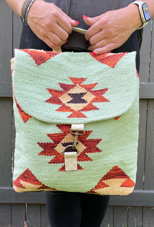 Mint, Tan, Brown & Orange Aztec Backpack