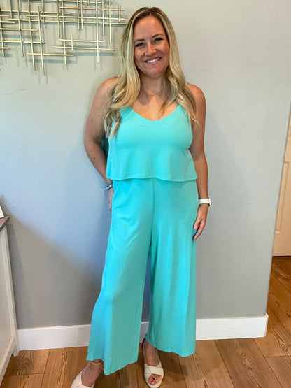 Ribbed Double Layer Jumpsuit in Mint by RM