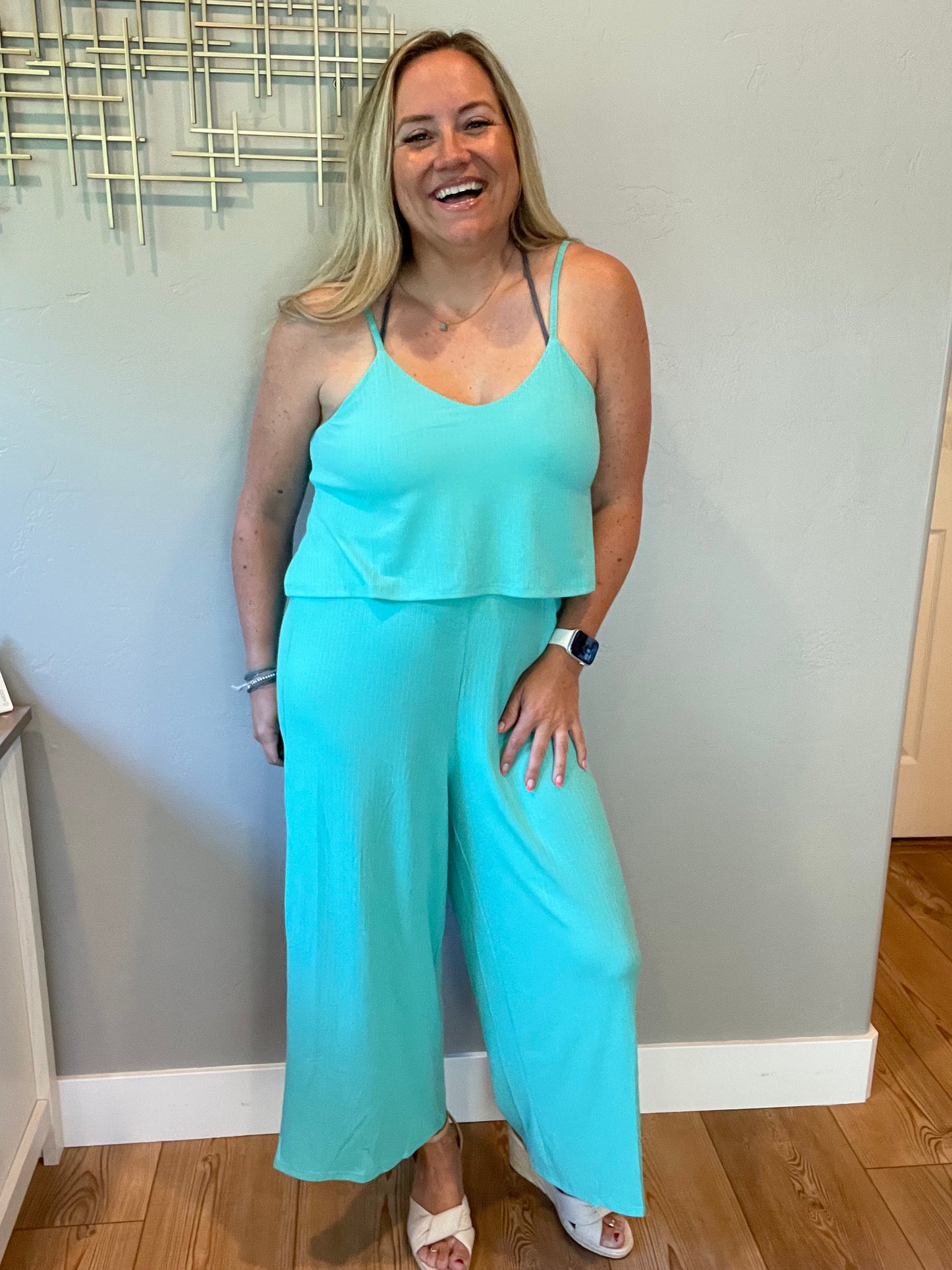 Ribbed Double Layer Jumpsuit in Mint