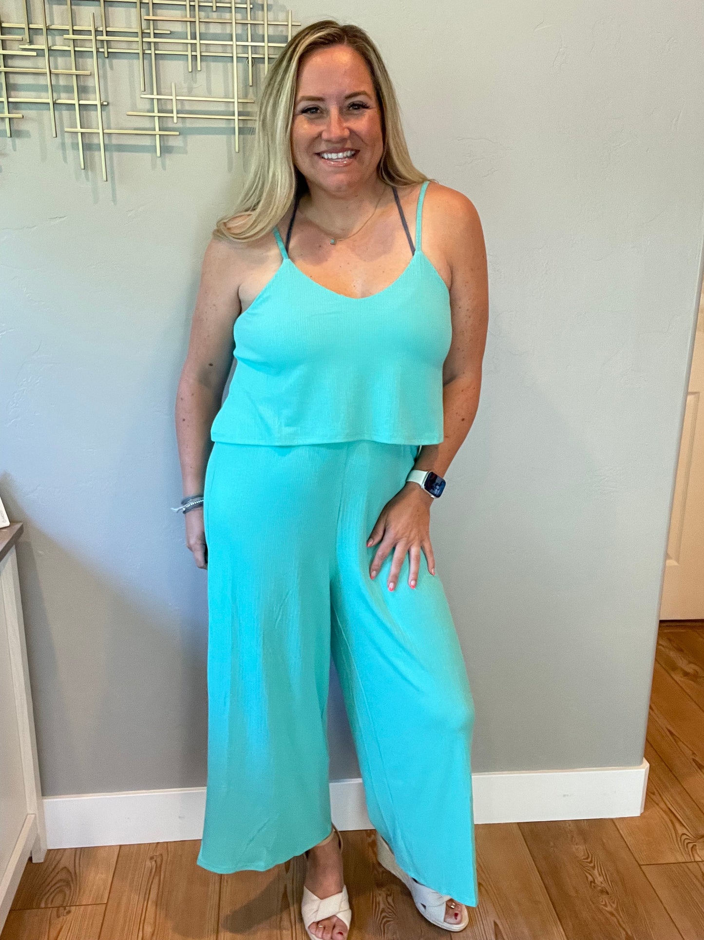 Ribbed Double Layer Jumpsuit in Mint by RM