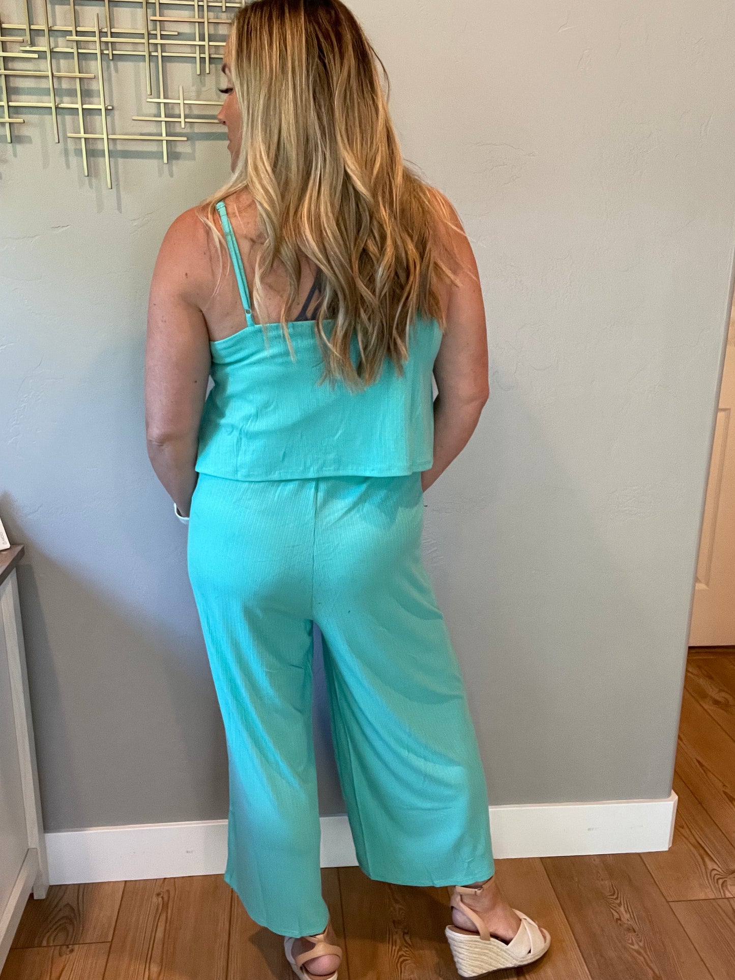 Ribbed Double Layer Jumpsuit in Mint