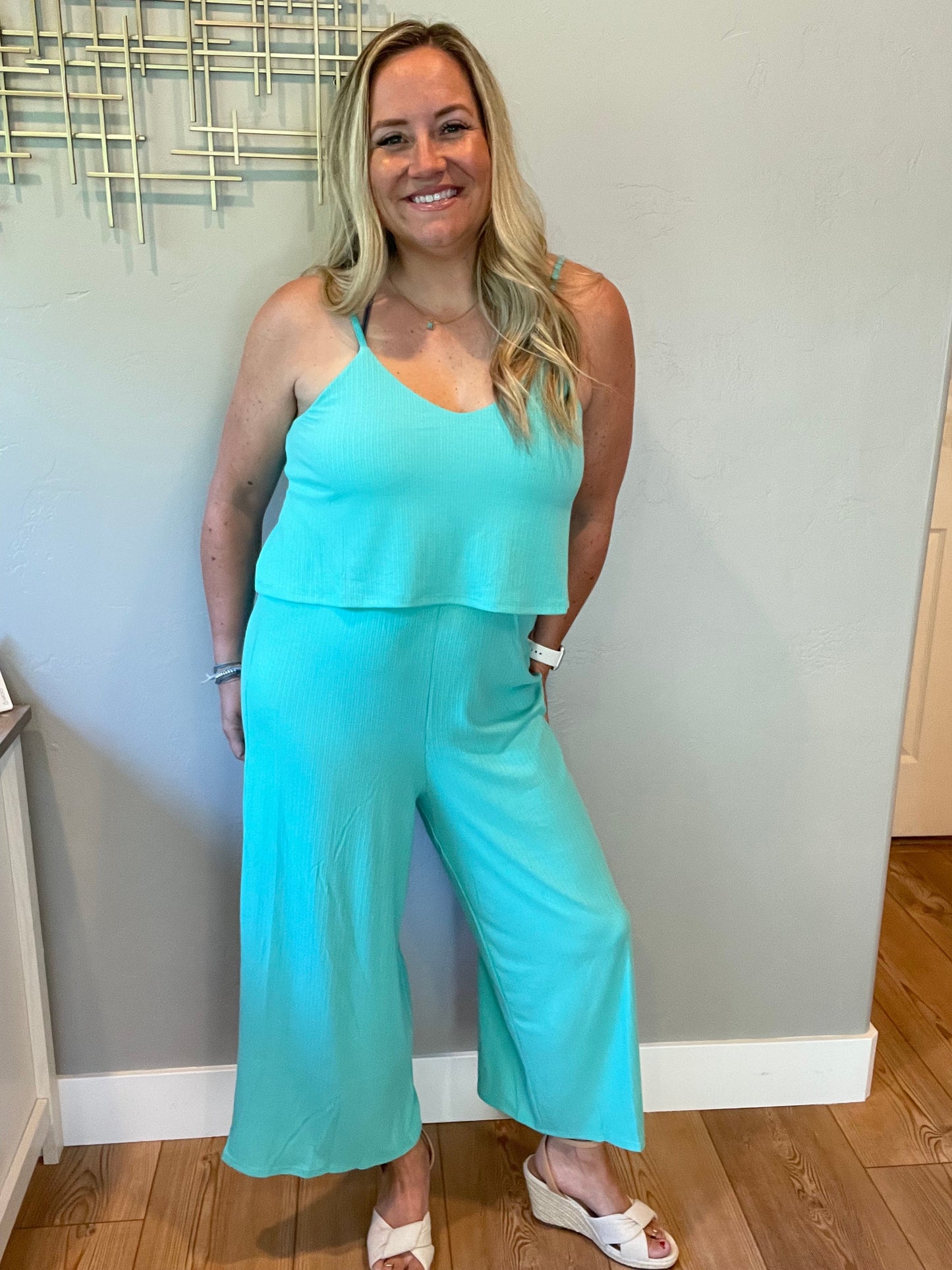 Ribbed Double Layer Jumpsuit in Mint by RM