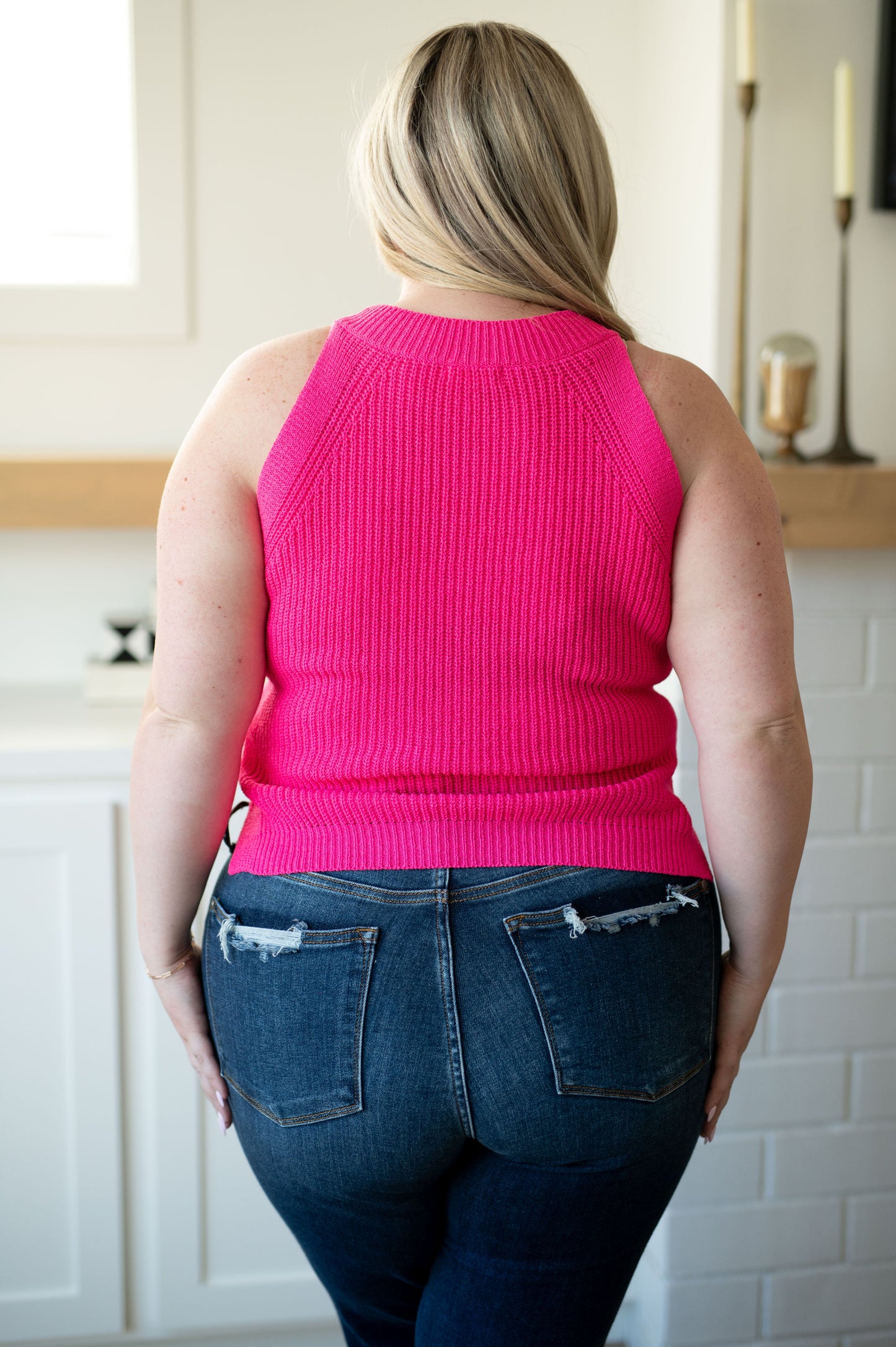 Previous Engagement Halter Neck Sweater Tank in Pink