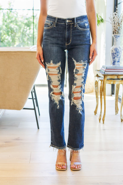 Sloane Mid Rise Heavy Destroyed Straight Jeans by RM