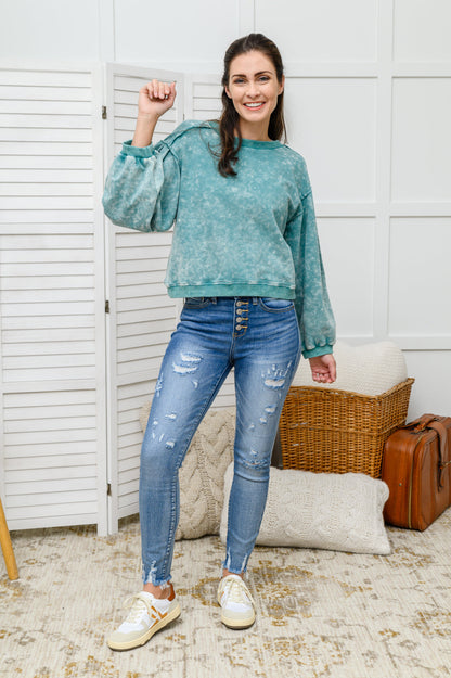 Tied Up In Cuteness Mineral Wash Sweater in Teal by RM