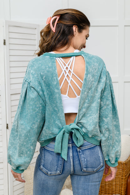 Tied Up In Cuteness Mineral Wash Sweater in Teal by RM