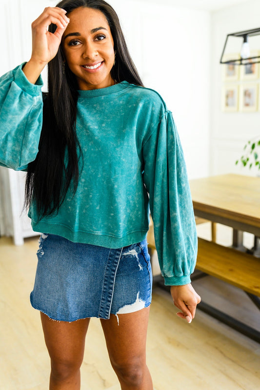 Tied Up In Cuteness Mineral Wash Sweater in Teal by RM