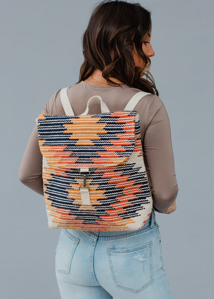 Cream, Navy & Orange Aztec backpack