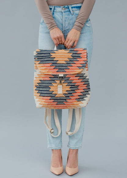 Cream, Navy & Orange Aztec backpack