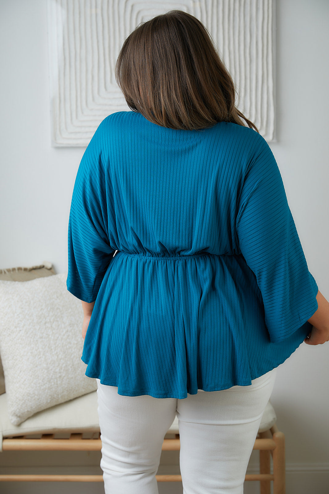 Storied Moments Draped Peplum Top in Teal