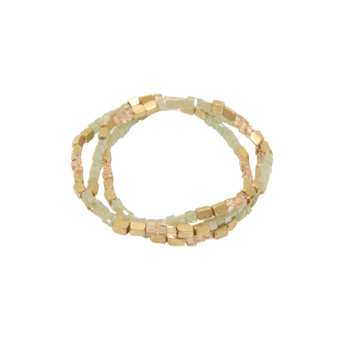 Gold 3 Row Turquoise & Pink Beaded Bracelet