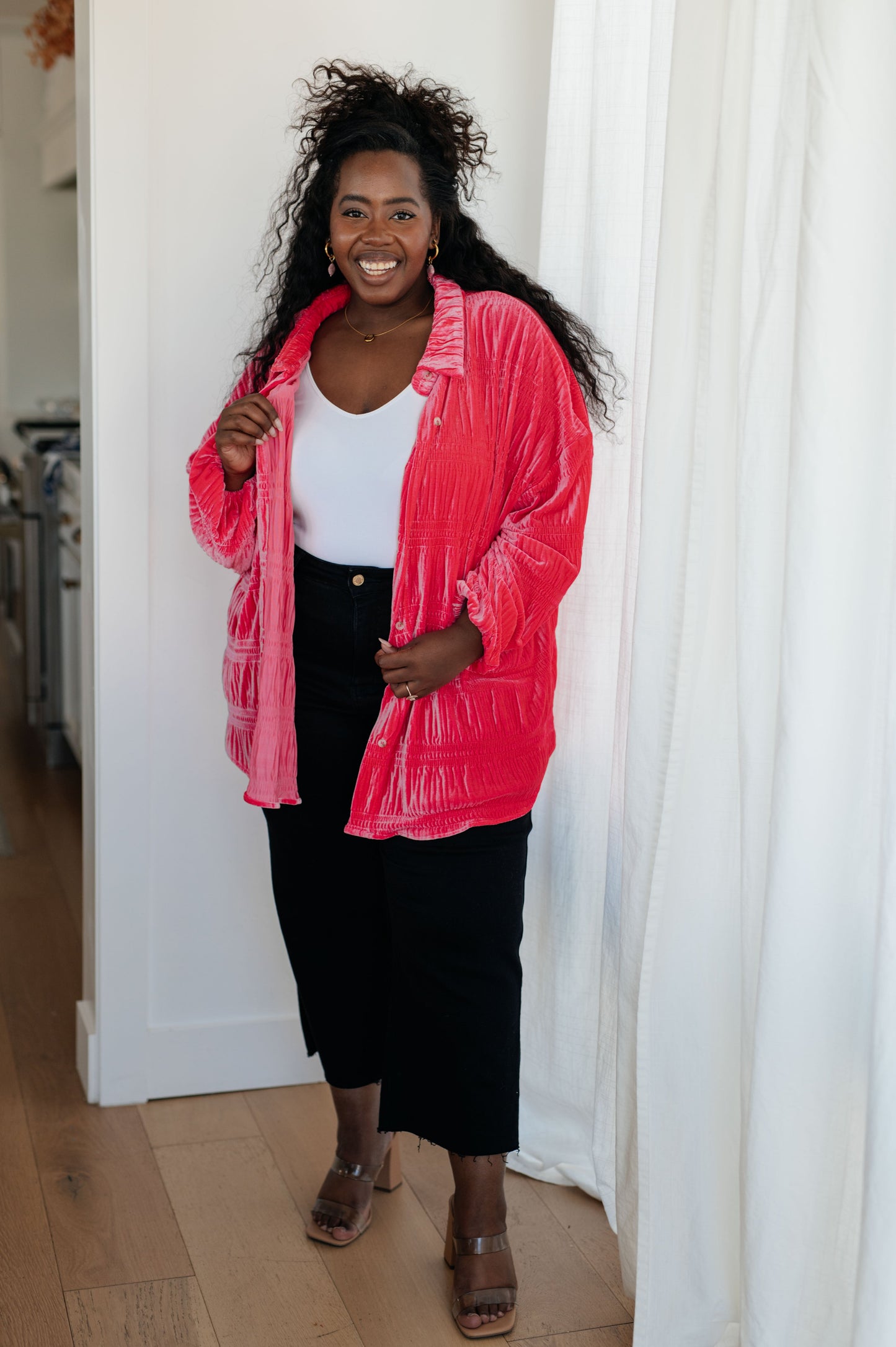 Feeling Fuchsia Velvet Button Down