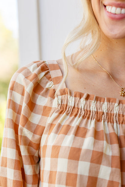 One Fine Afternoon Gingham Plaid Top In Caramel