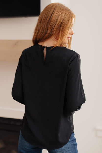 Peaceful Moments Smocked Sleeve Blouse in Black