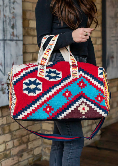 Red with Multicolored Aztec Inspired Duffel