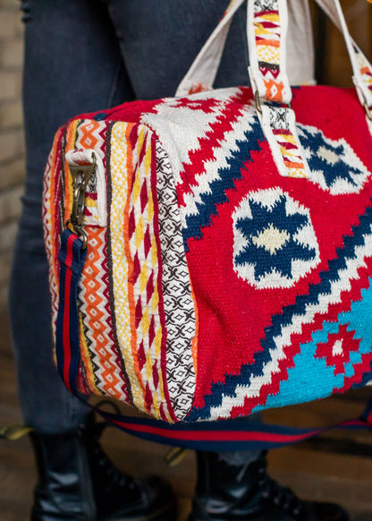 Red with Multicolored Aztec Inspired Duffel