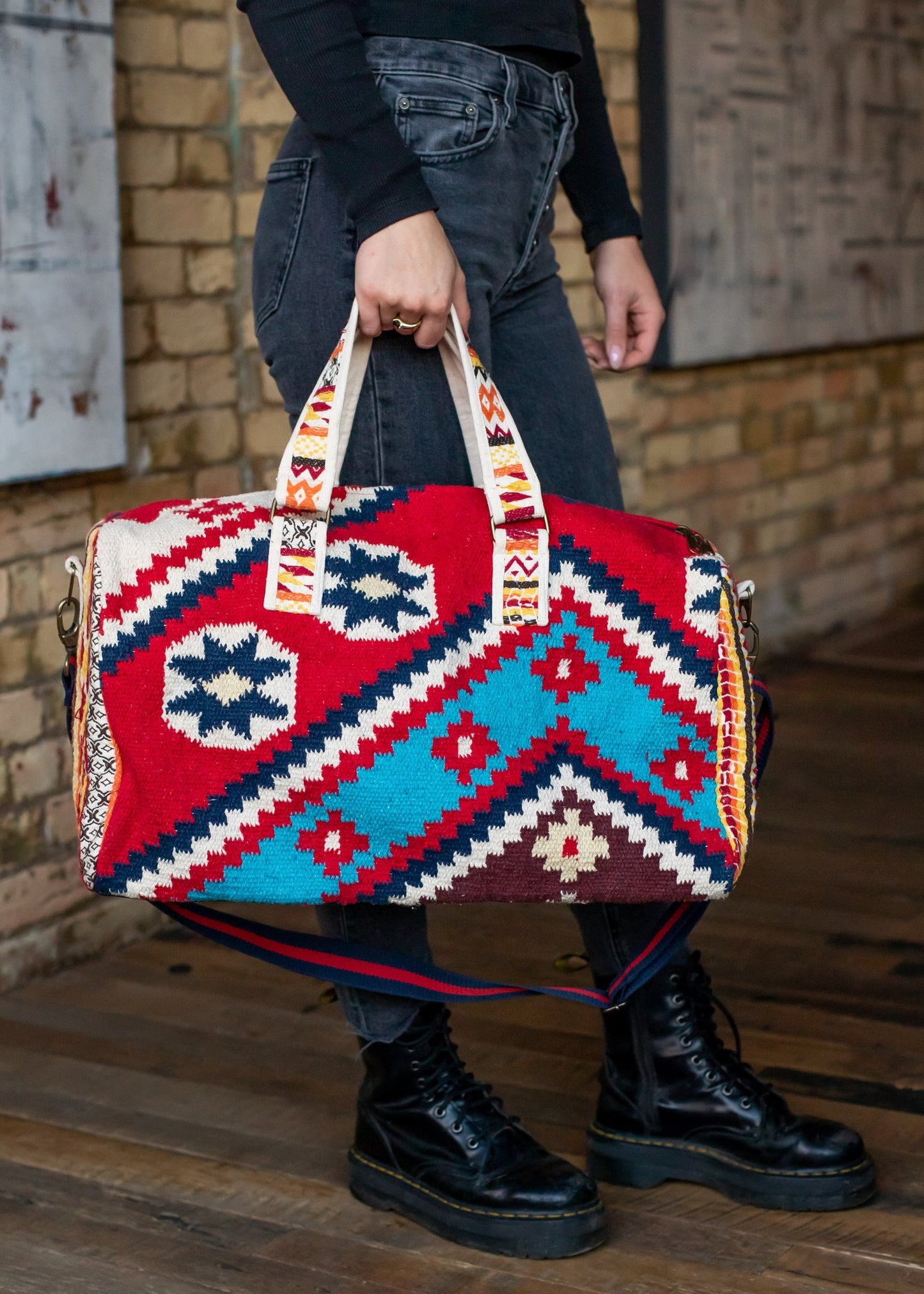 Red with Multicolored Aztec Inspired Duffel