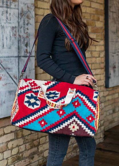 Red with Multicolored Aztec Inspired Duffel