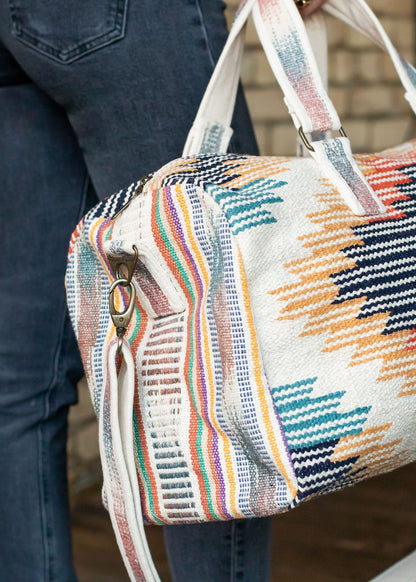 Cream, Multicolored Aztec Inspired Duffel